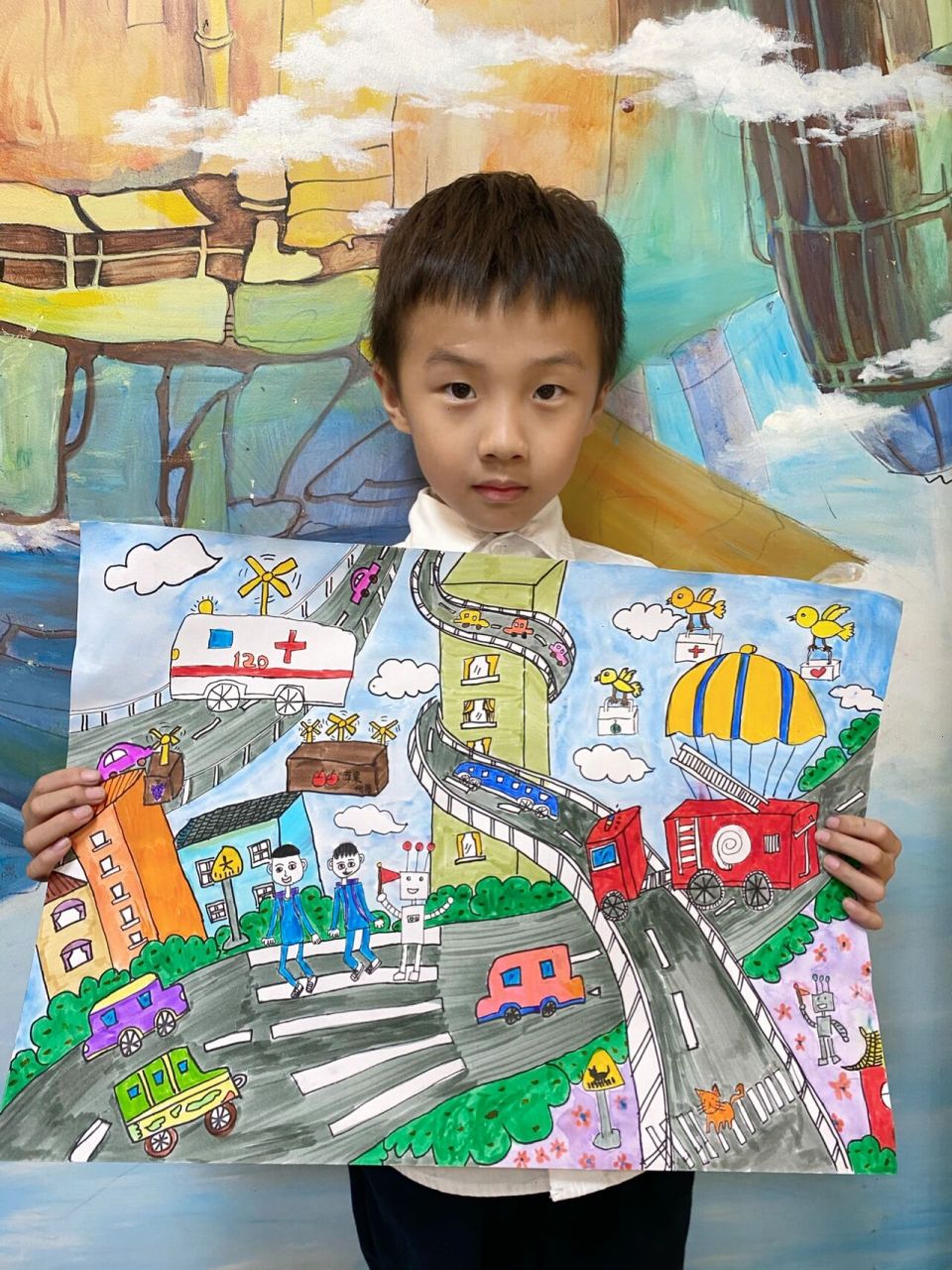 智能交通主题绘画 智能交通主题绘画作品,历时四个小时,终于完成了!