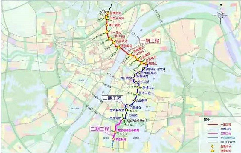 武汉地铁8号线线路图一期二期三期