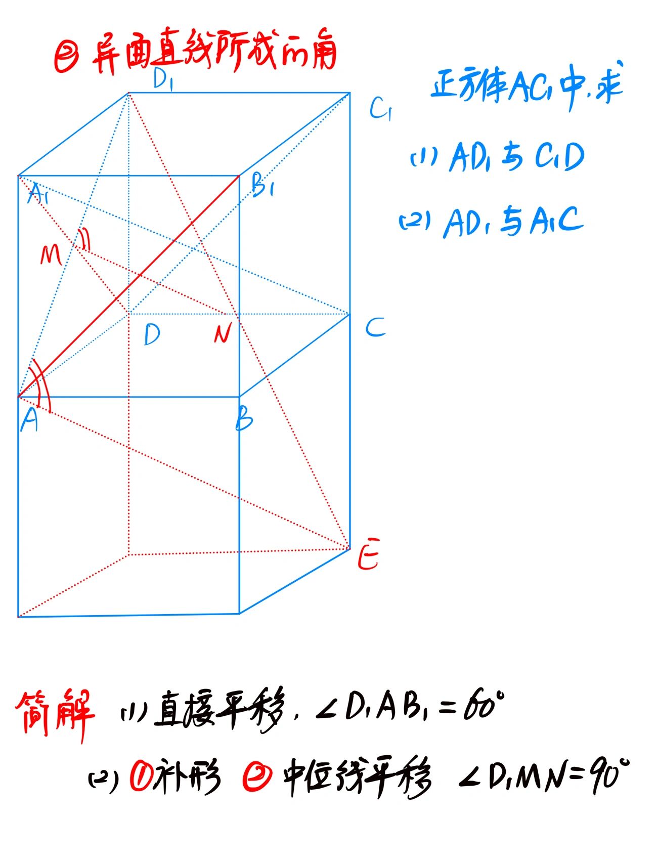 利用正方体掌握线线角,线面角的求法