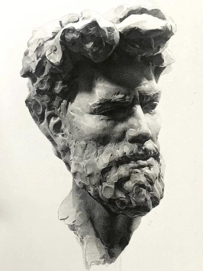 "雕塑式"素描刻画,这些细节处理太细腻了