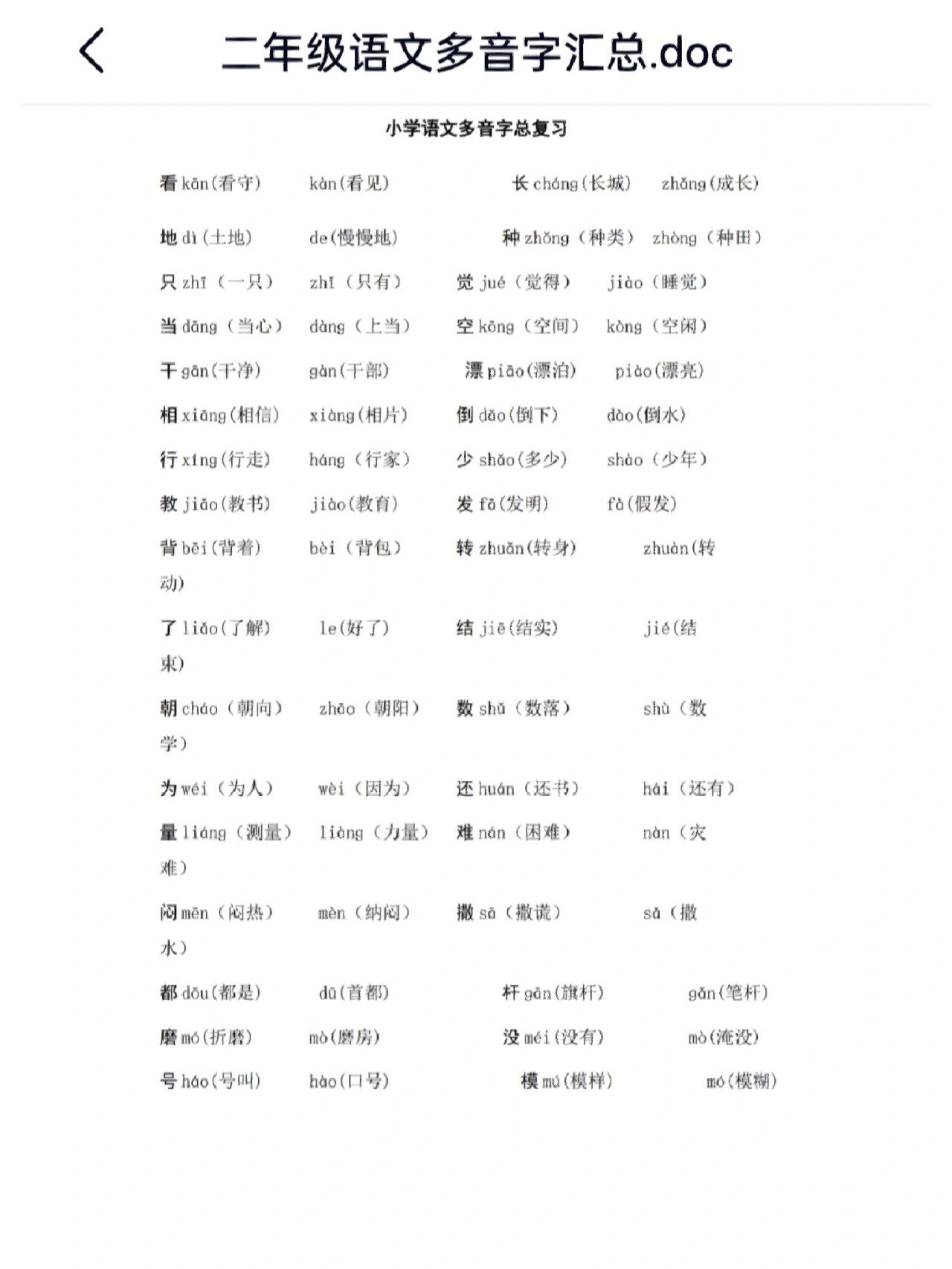 1-6年级多音字组词汇总