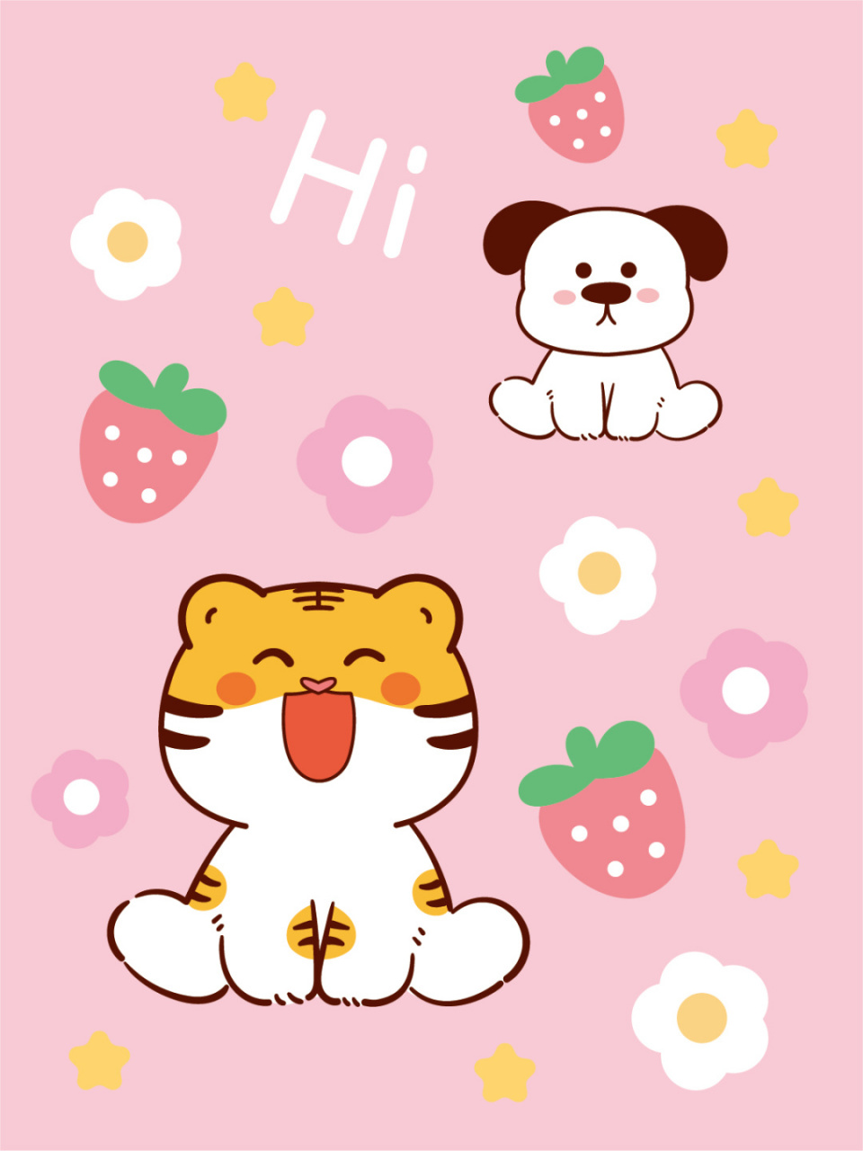 虎萌萌和小狗ip卡通形象插画表情包包装贴纸 萌萌星球ip卡通形象插画