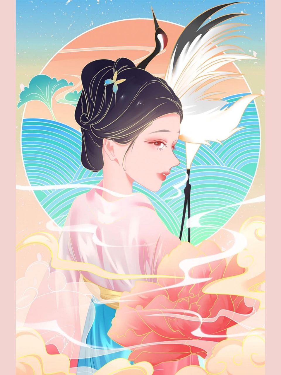 国潮插画|古风美女人物插画 夏日滤镜 国潮风人物插画真的太好看了