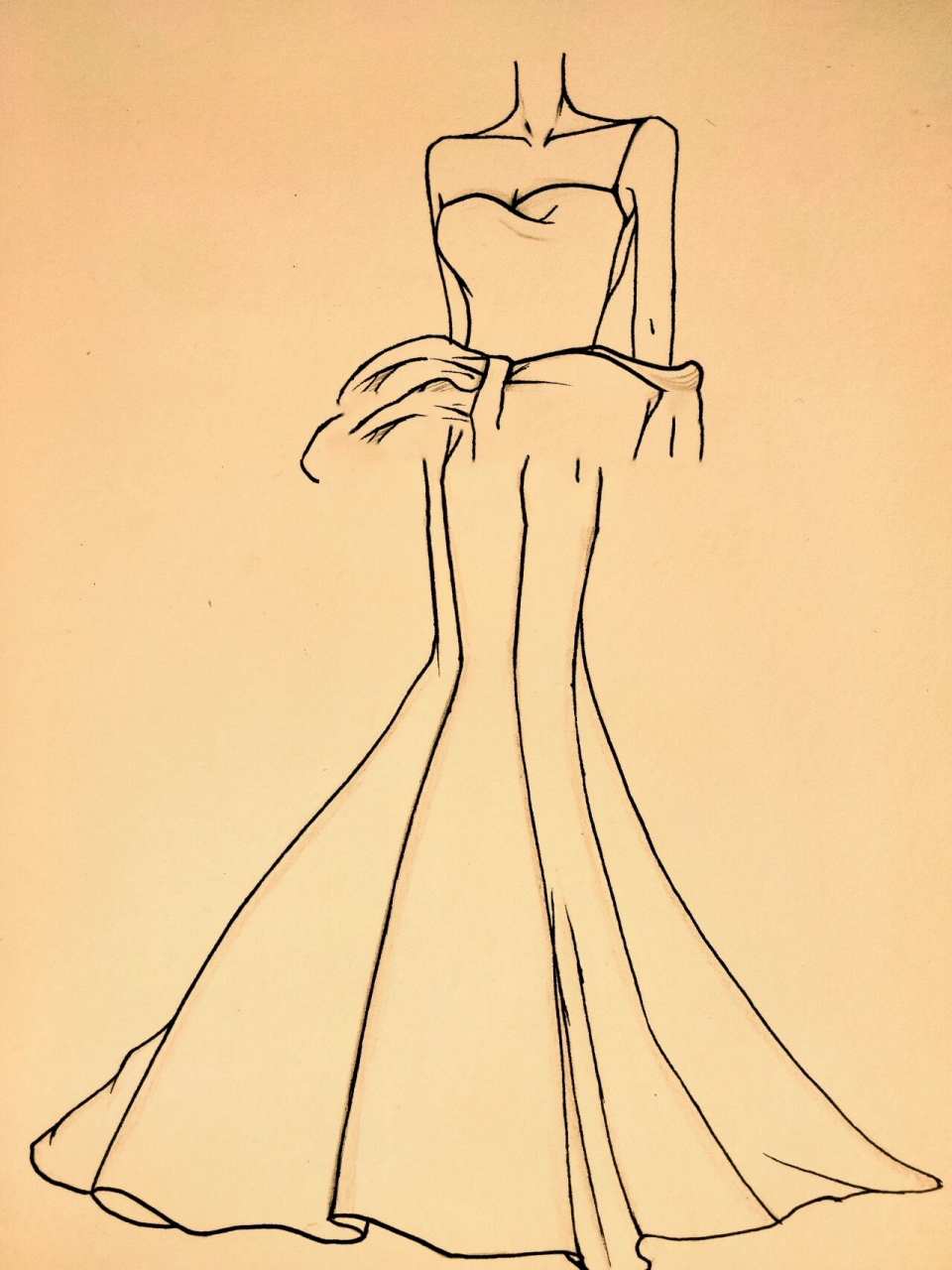 美女黑白简笔画#绘画教程54(附过程) 婚纱礼服手绘简笔画74绘画过程