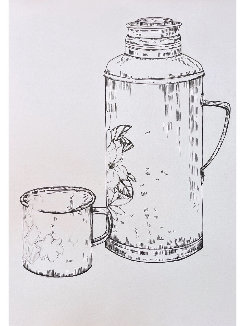 马克笔手绘|创意画 今日作品,年代感的暖水壶77瓷缸 马克笔77彩铅