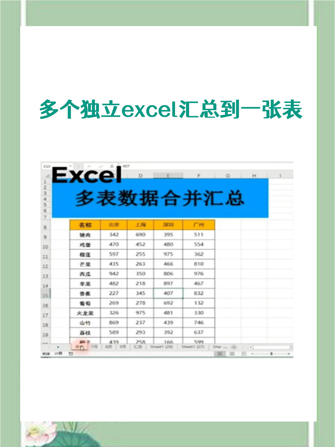多个excel表格自动汇总