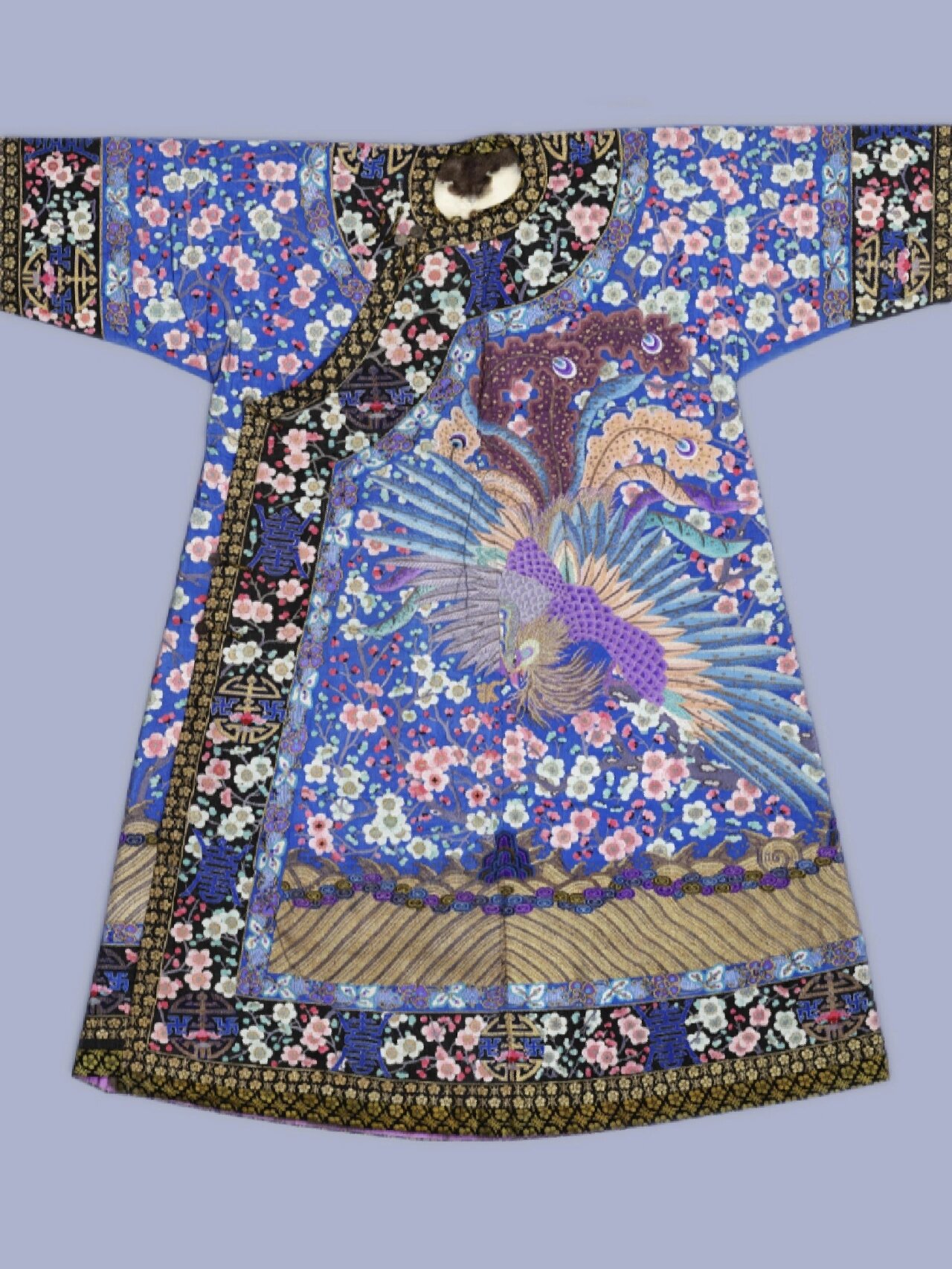 清·品月色缂丝凤凰梅花皮衬衣