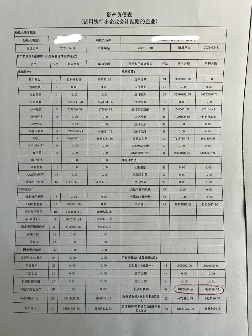 未分配利润分红 2.存在以前年度损益调整 3.