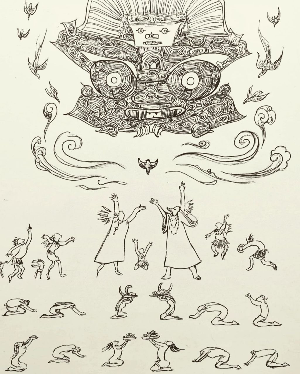 玉琮—神人兽面纹 今天画了良渚玉琮的神人兽面纹