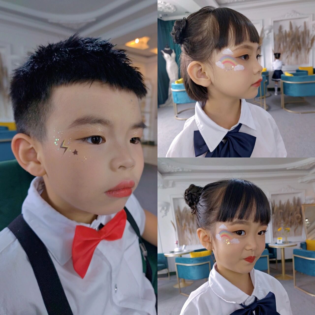 幼儿园小朋友的毕业妆造 根据老师的要求,给小朋友们画上了五颜六色的