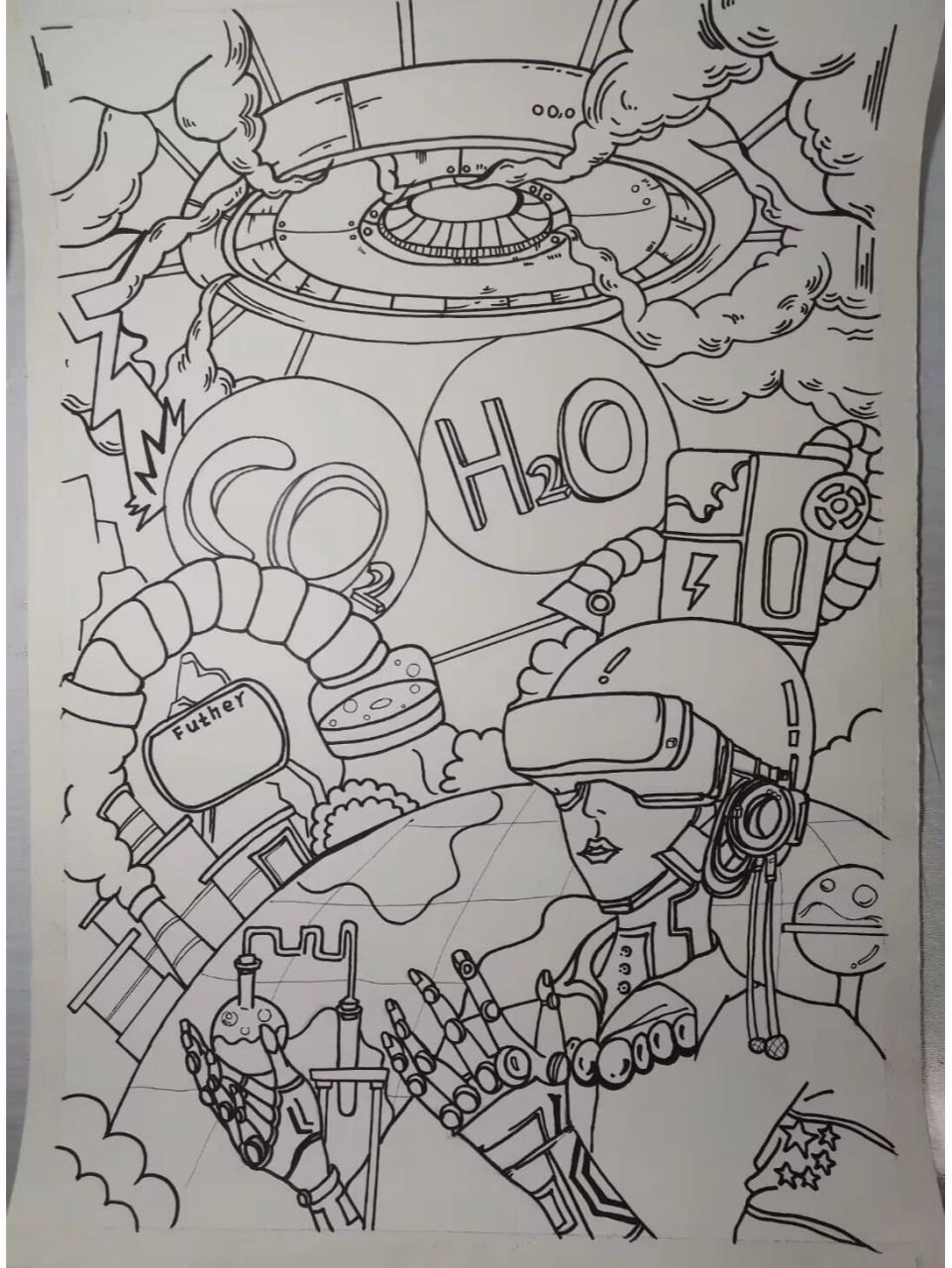 主题 00 双碳元素 未来科学发展畅享 未来人类生活生产情景(线稿)