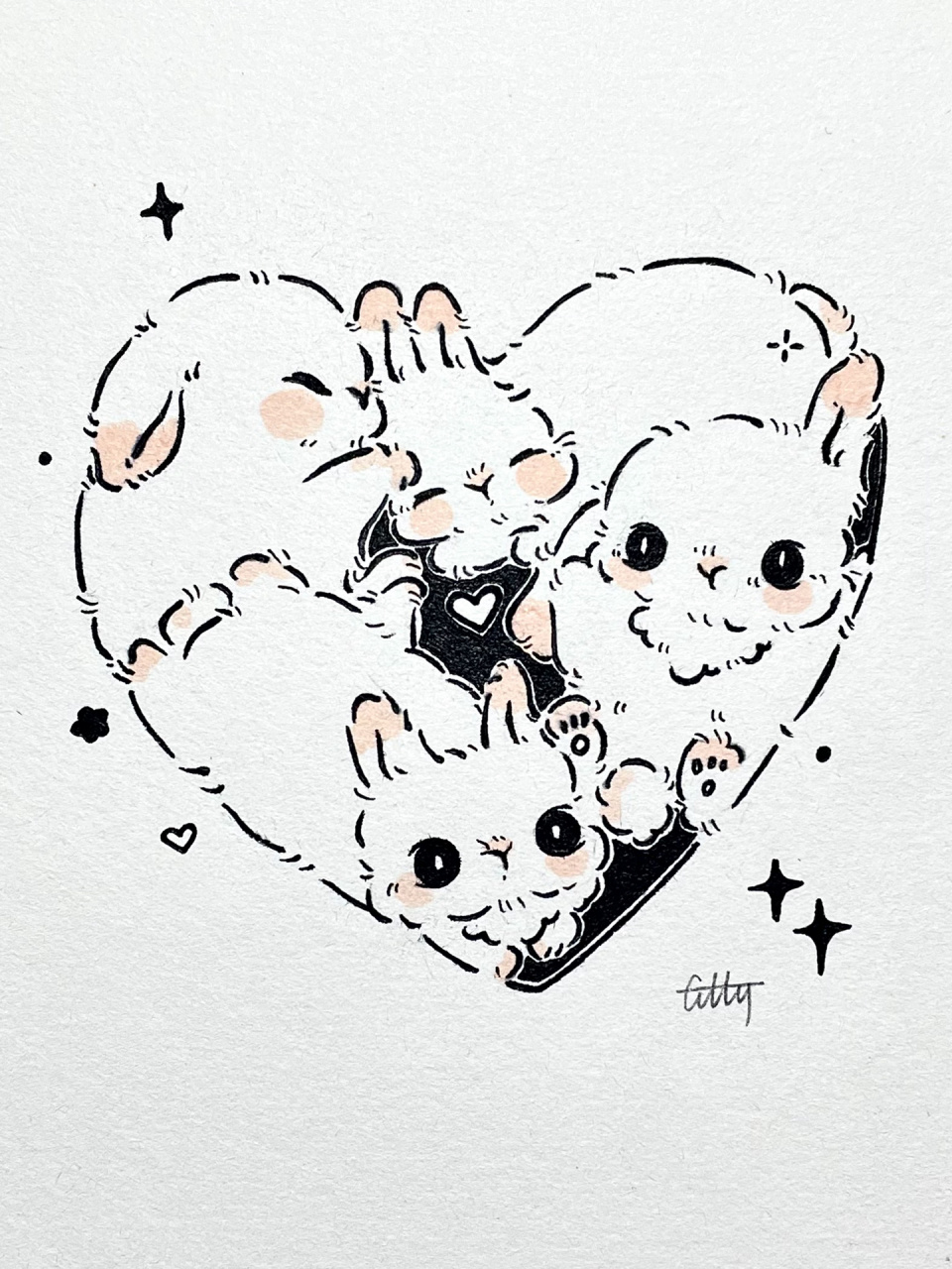 爱心兔黑白简笔画92(67)|内附详细教程 今日份临摹!