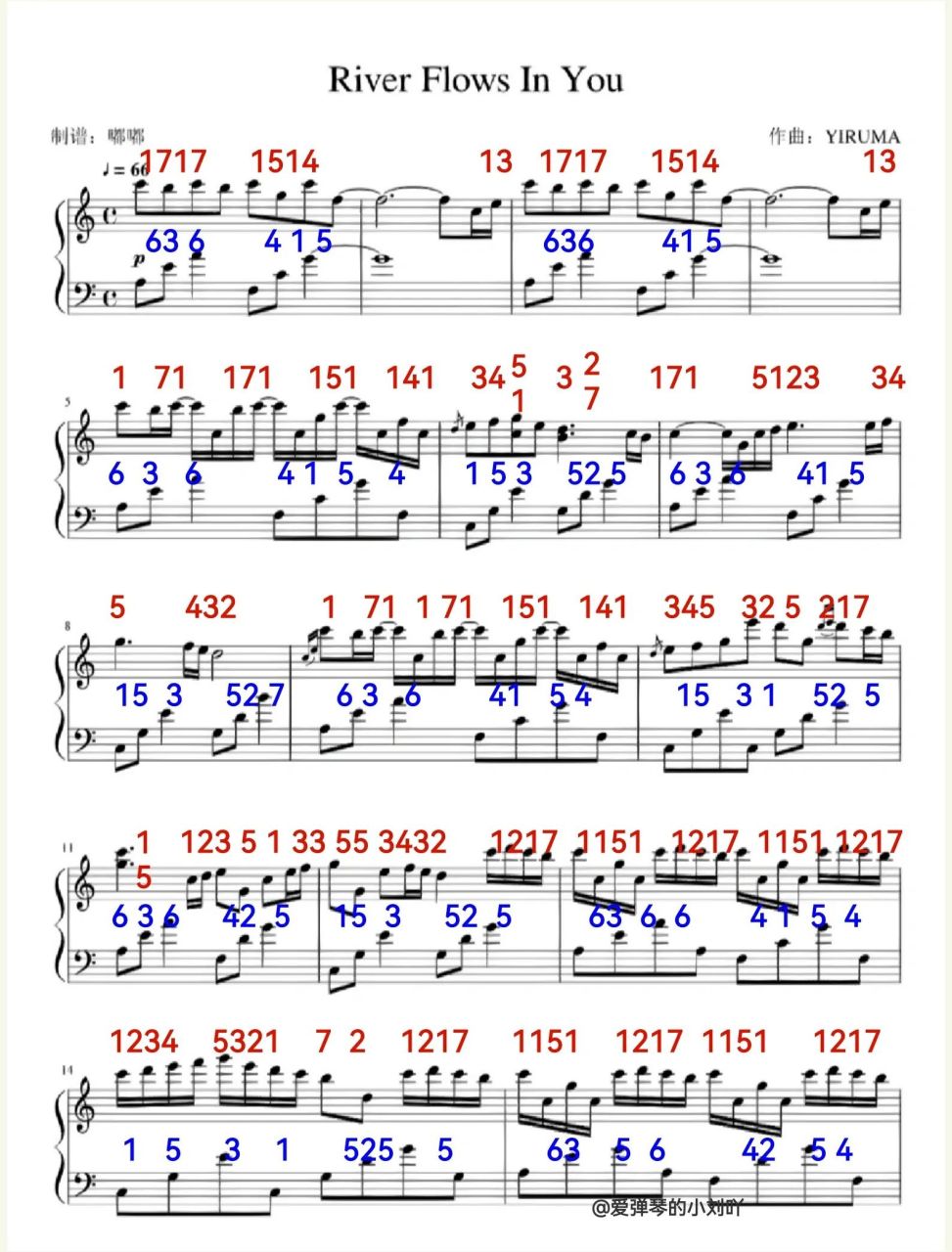 成人易上手曲子|注简谱～river flowsinyou 《river flows in you》