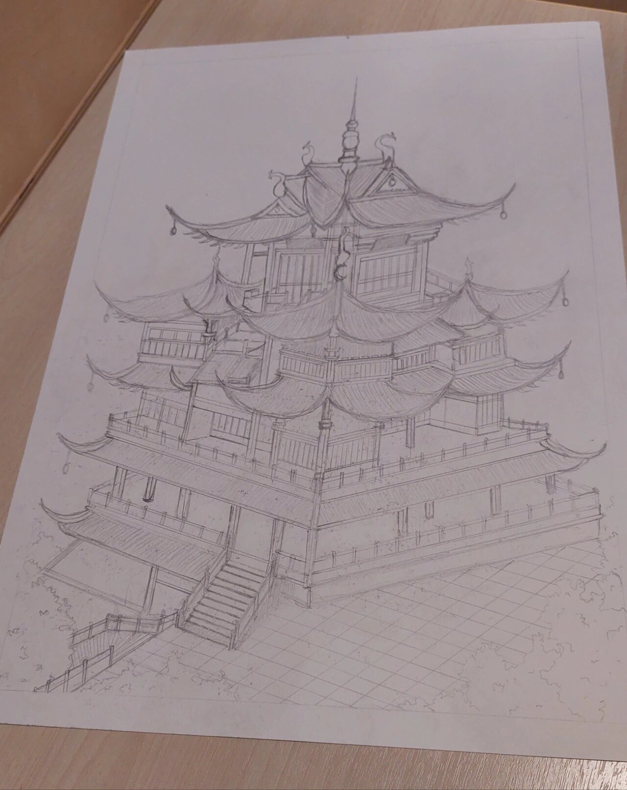 中国古代建筑素描图片