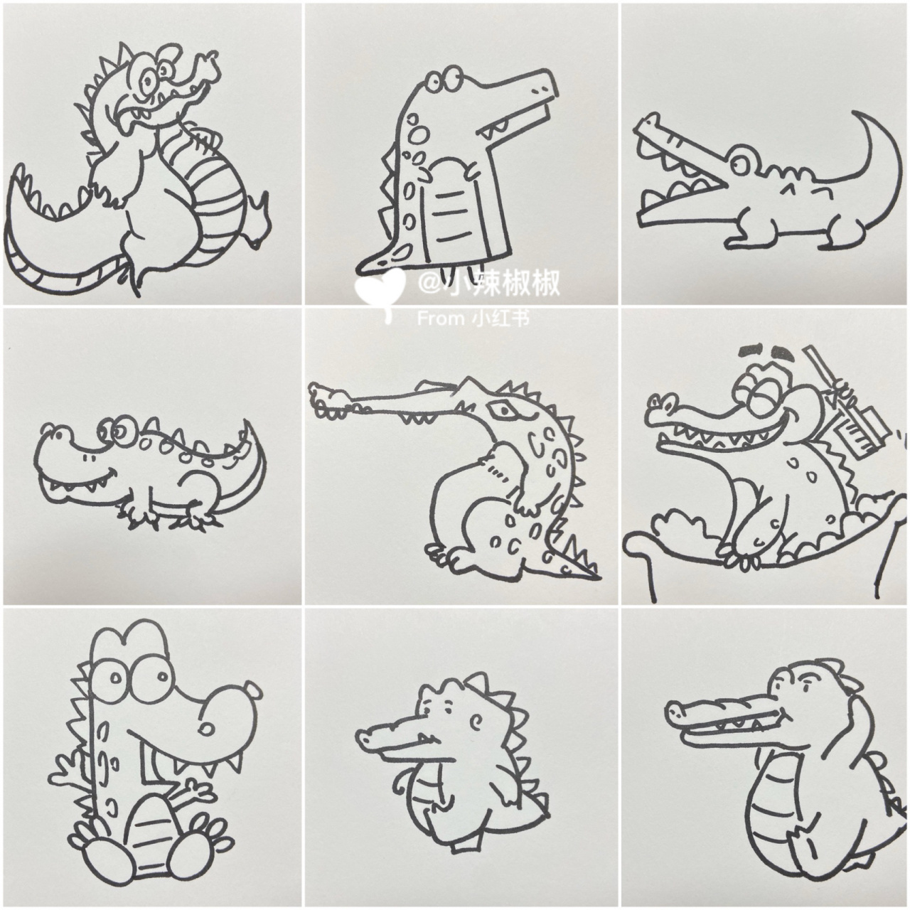 鳄鱼简笔画|一看就会 一口气画了不同形状的9个鳄鱼,可可爱爱