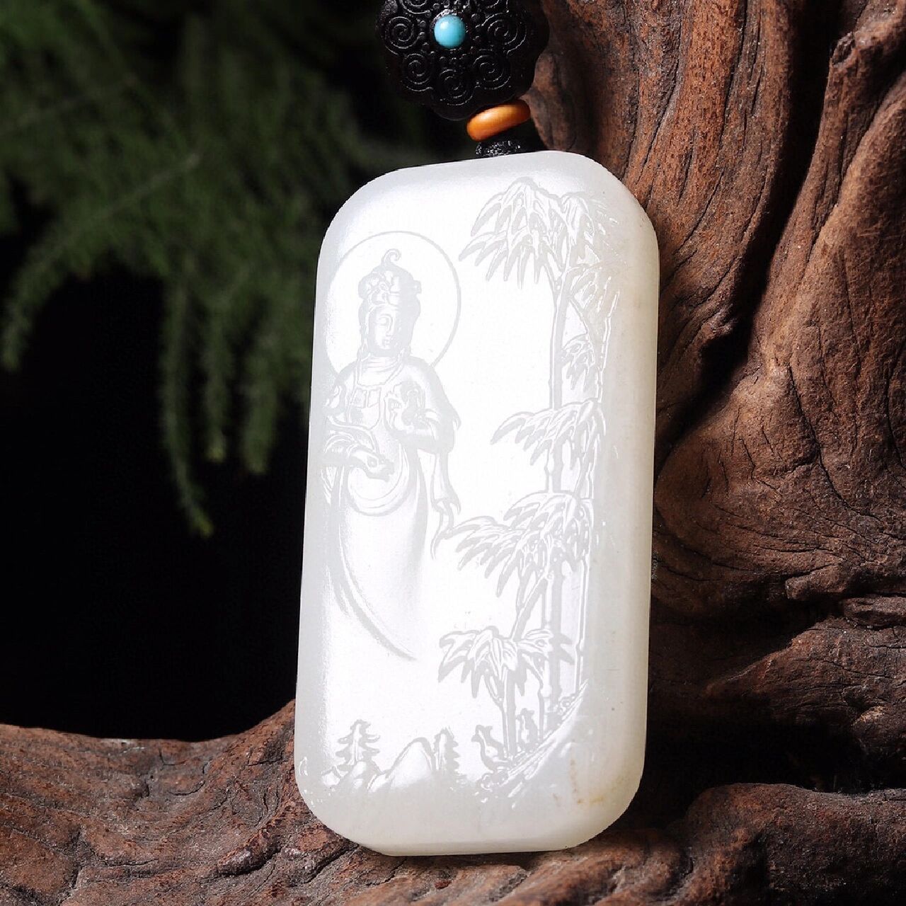 和田玉羊脂玉61站立观音2399元】天然新疆和田羊脂玉观音吊坠.