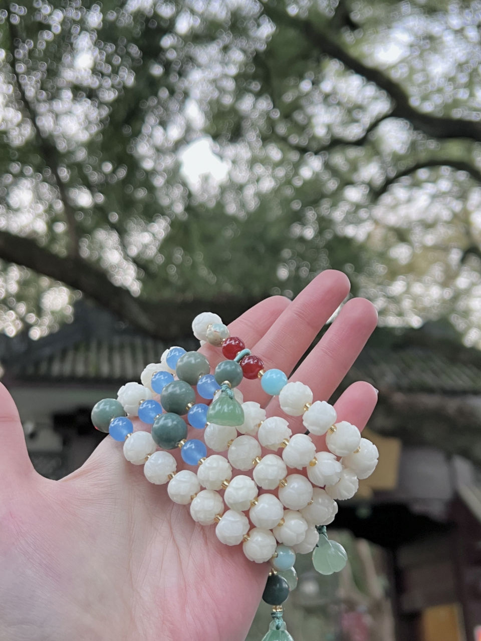 灵隐寺莲花白菩提 财神庙十八籽手串 莲花白菩提手串购于灵隐寺门口