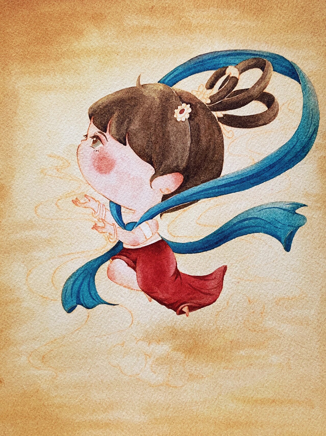 水彩手绘│敦煌飞天在逃仙女│附教程图 彩蛋课的过程图,小胖敦飞天