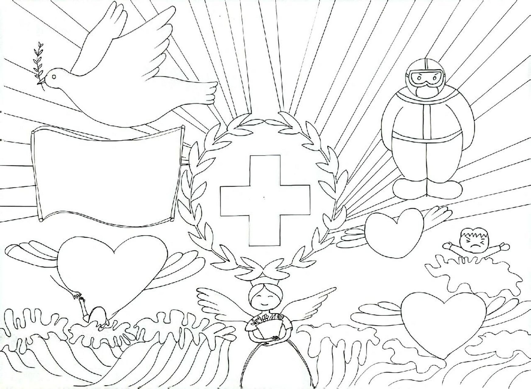 红十字手绘画模板图片