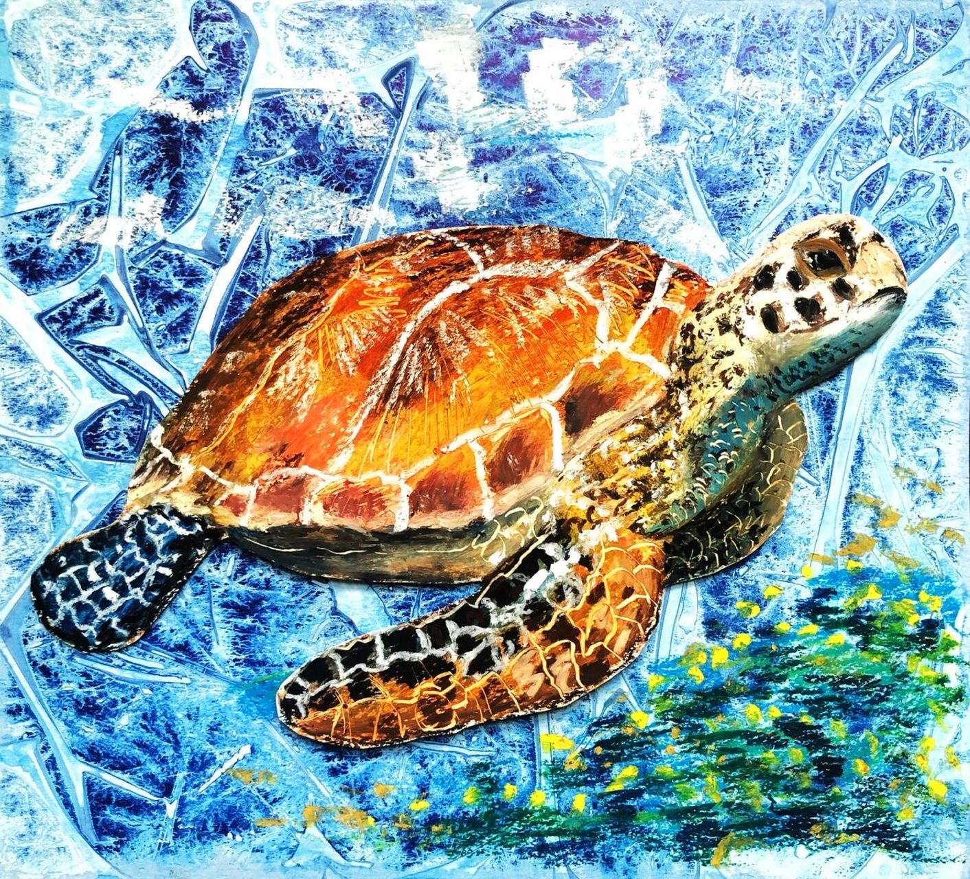 海龟的时候,真的很丑,很抽象,需要不断的引导他们绘画步骤和颜色怎么