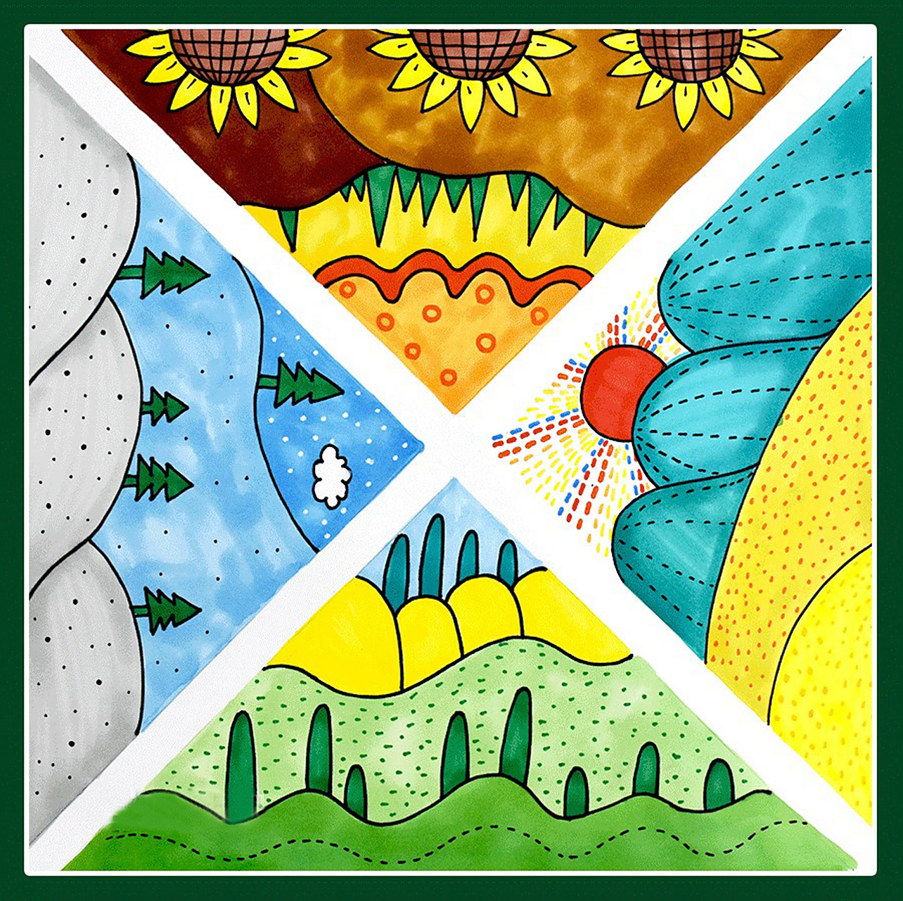 美术少儿创意画儿童画十五(春夏秋冬) 通过参考四季图片素材,运用分割