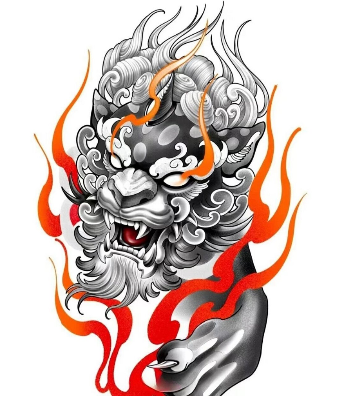 招财唐狮纹身手稿  物美价廉终身免费维护