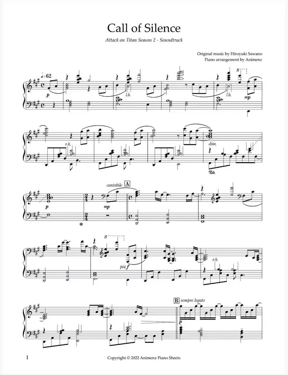 call of silence钢琴谱