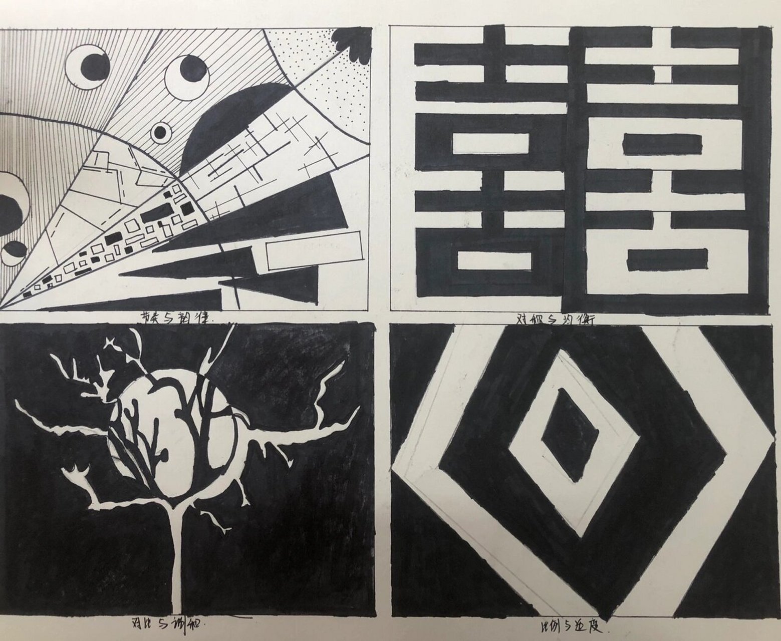 平面构成# #节奏与韵律# #对称与均衡# #对比与调和# #比例与适度