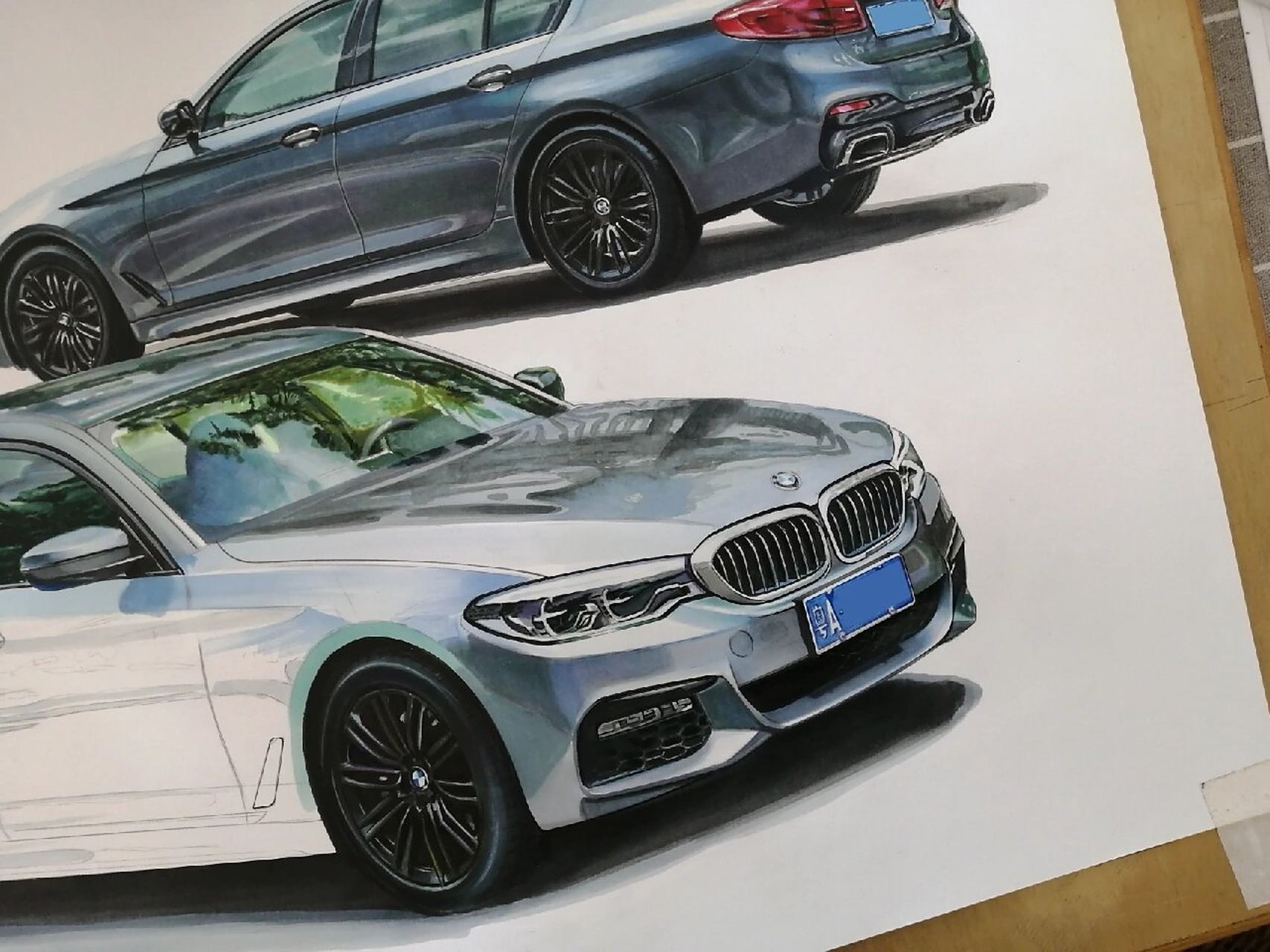 马克笔汽车手绘*新年第一幅,bmw530i 阳康后的第一幅,年底腊月二十八