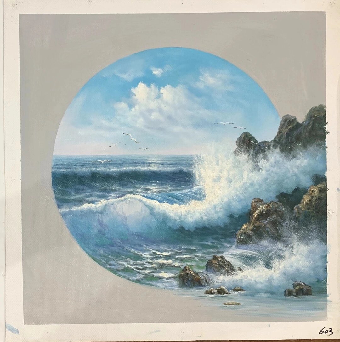 美图分享,海浪油画9幅,现画实拍