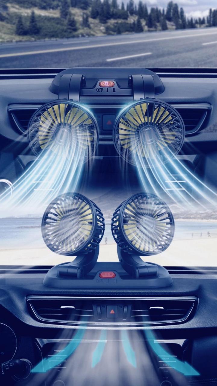 图文伙伴计划车载usb双头折叠风扇12/24v强劲动力迷你电风扇 车内创意