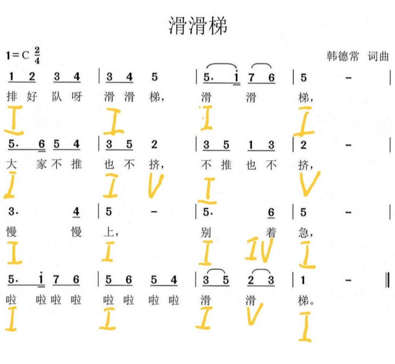 《儿歌弹唱》(十)         c大调《滑滑梯》今天终于把c大调慢慢按