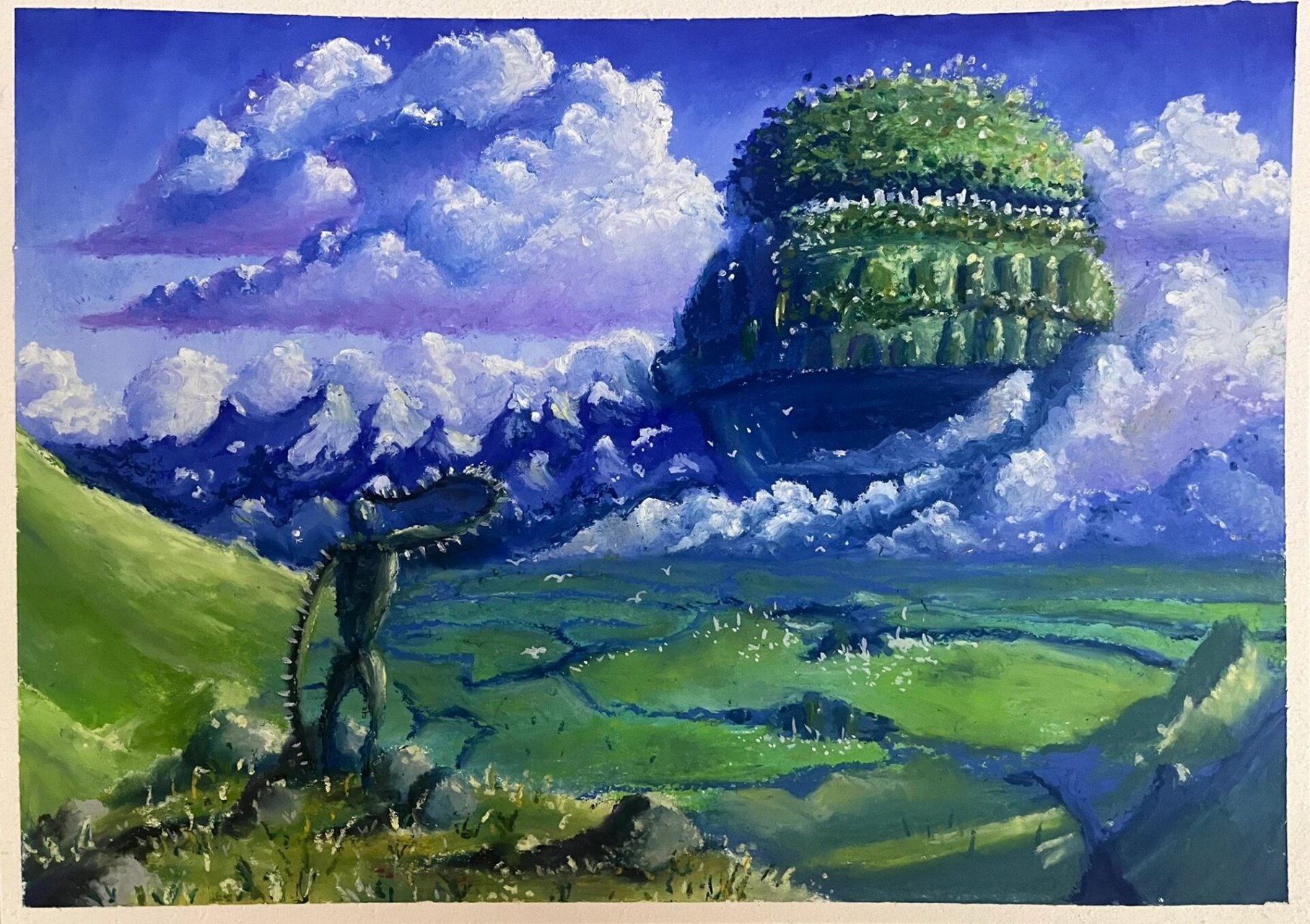 油画棒 跟着奇鸽老师原速视频画了整整一天才画完 #天空之城#油画棒