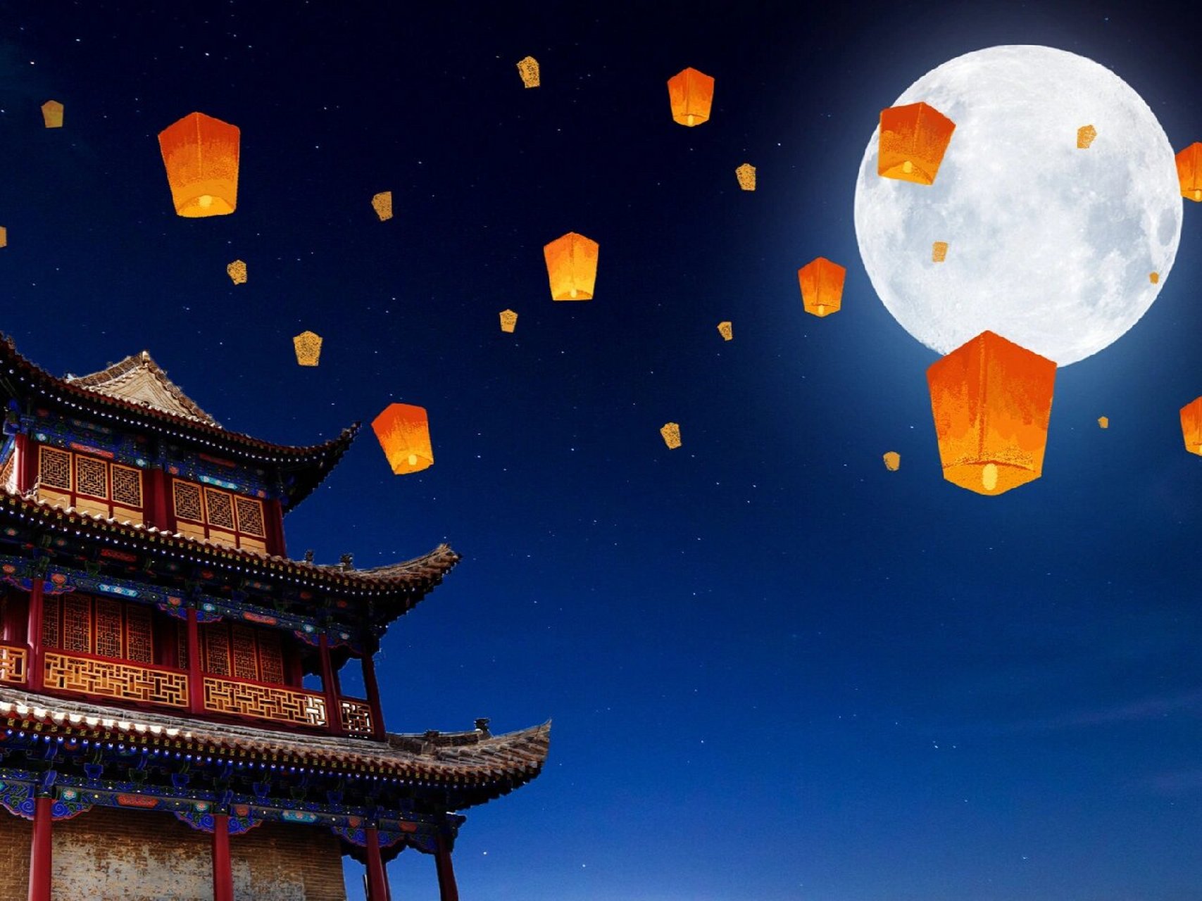 中秋月亮插画配图 中秋节临近 在中秋的夜晚 与亲人相聚的晚上想必是
