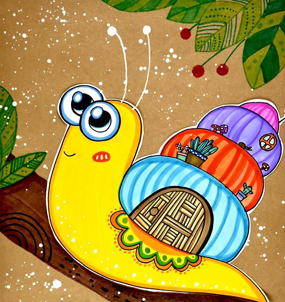 观察蜗牛的特点,展开丰富的想象力为蜗牛设计一座特别的小房子.