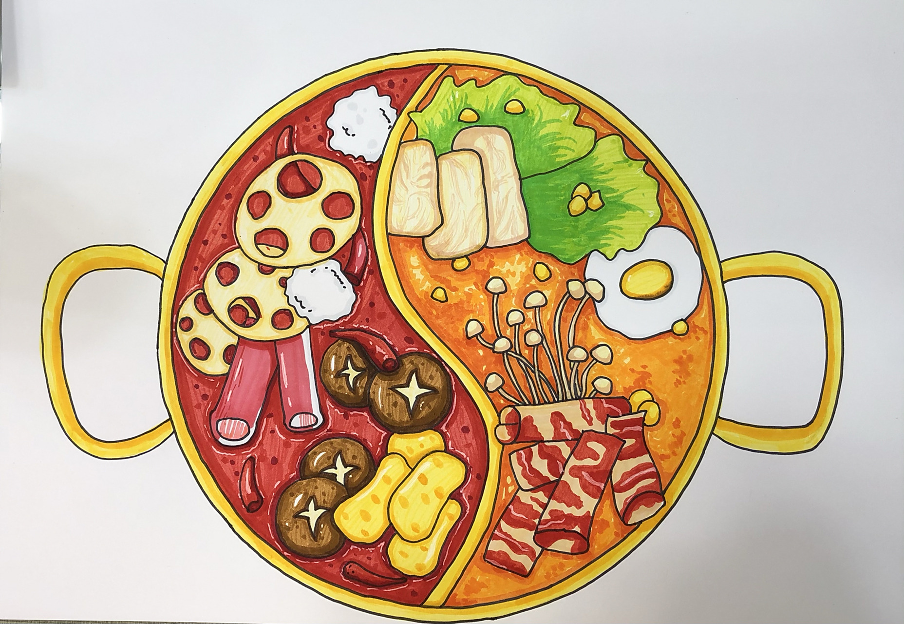 儿童画  热气腾腾的火锅 冬天就是吃火锅的季节啦 我们一起来画一幅