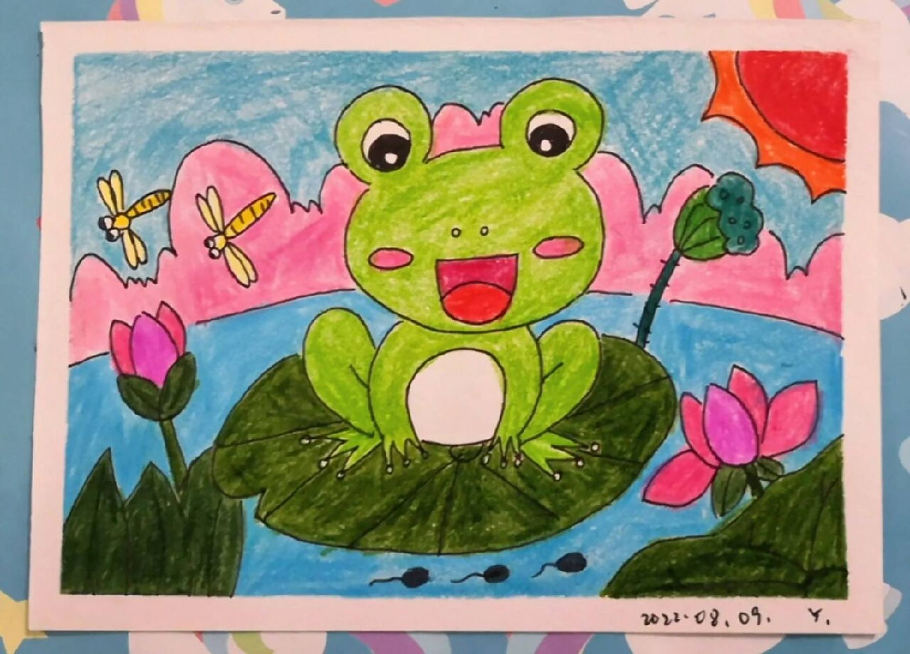 简笔画|池塘边的小青蛙,夏天,我家的池塘