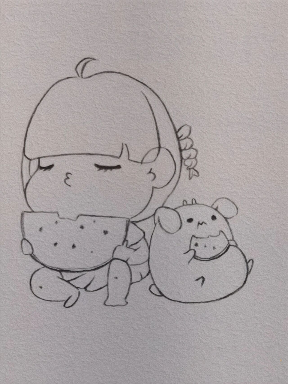 【简笔画 过程78】画个吃西瓜的小女孩91 "夏天,你吃西瓜了吗?