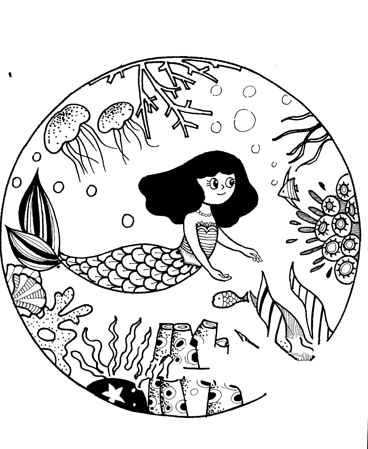 美人鱼和城堡线描画