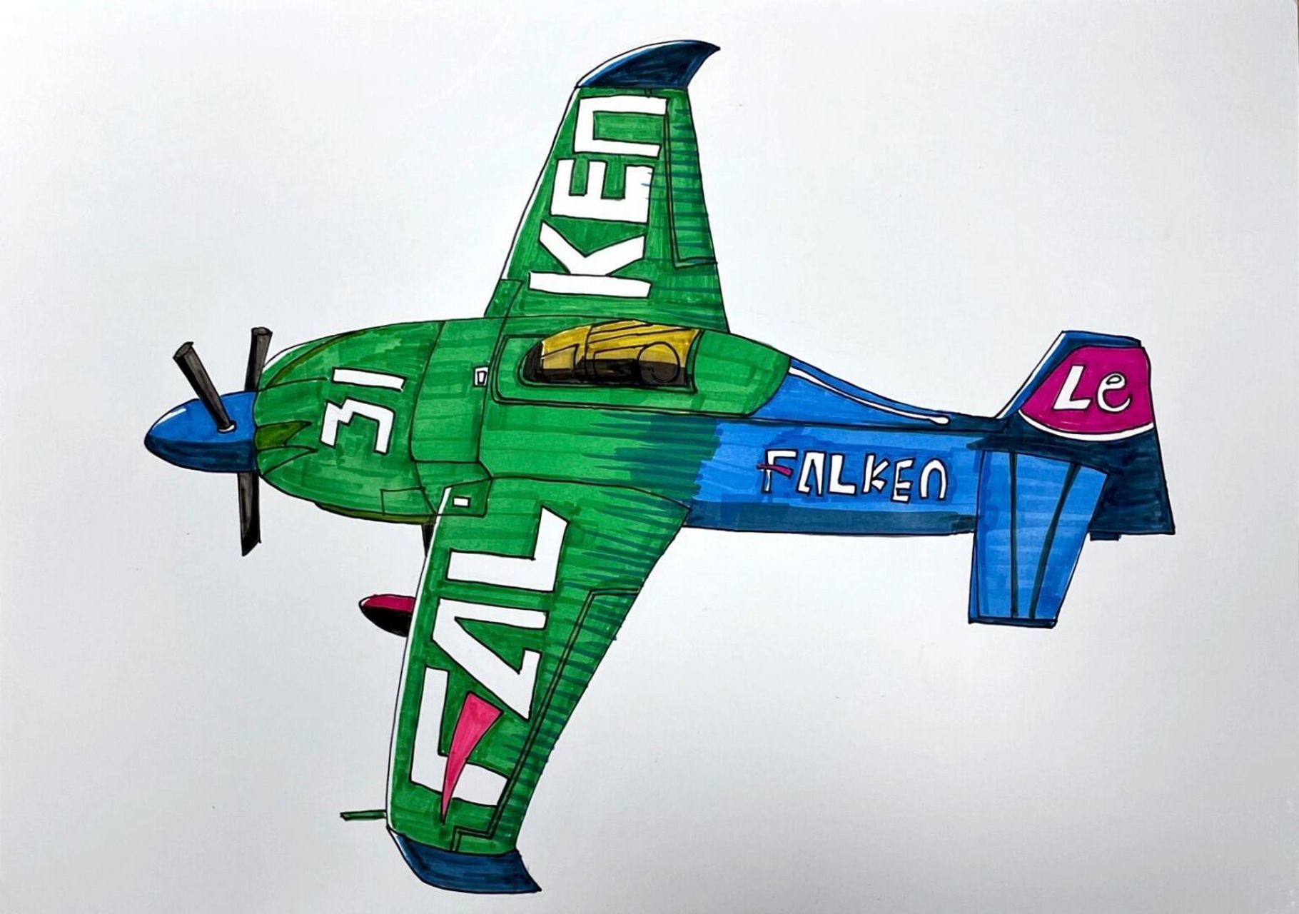 马克笔飞机绘画7615儿童 材料铅笔,勾线笔,素描纸,马克笔 线描在