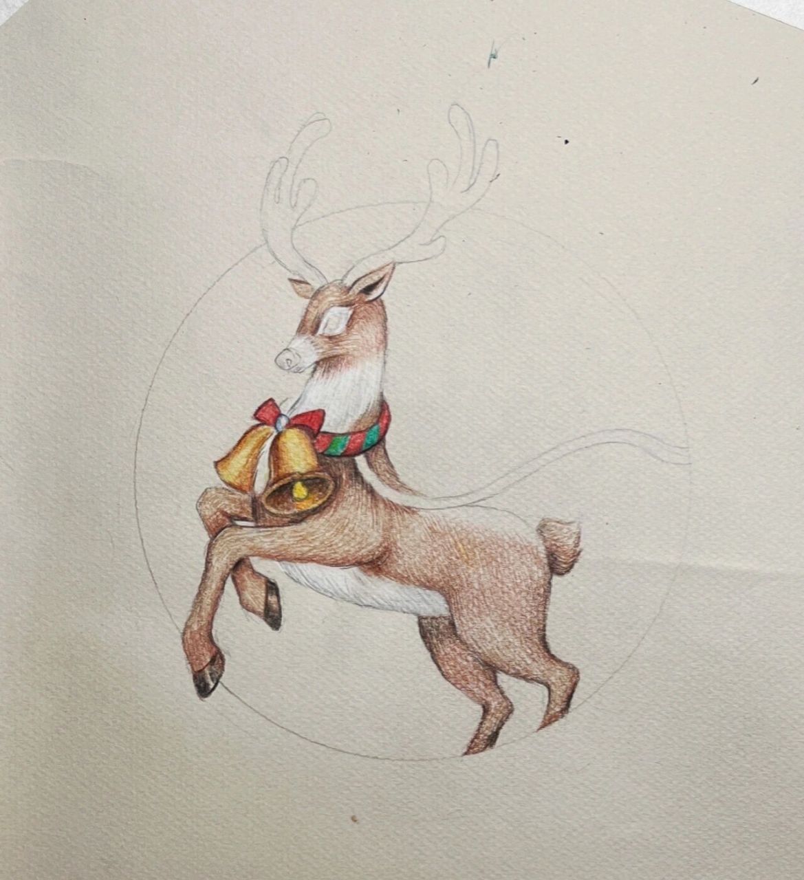 彩铅画圣诞主题小麋鹿 快到圣诞节啦,画个圣诞主题的彩铅画给小朋友们