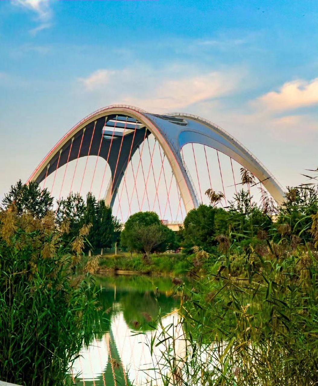 该桥位于石家庄泊水公园,全长1111米,主桥风景 造型来源于凌波飞虹