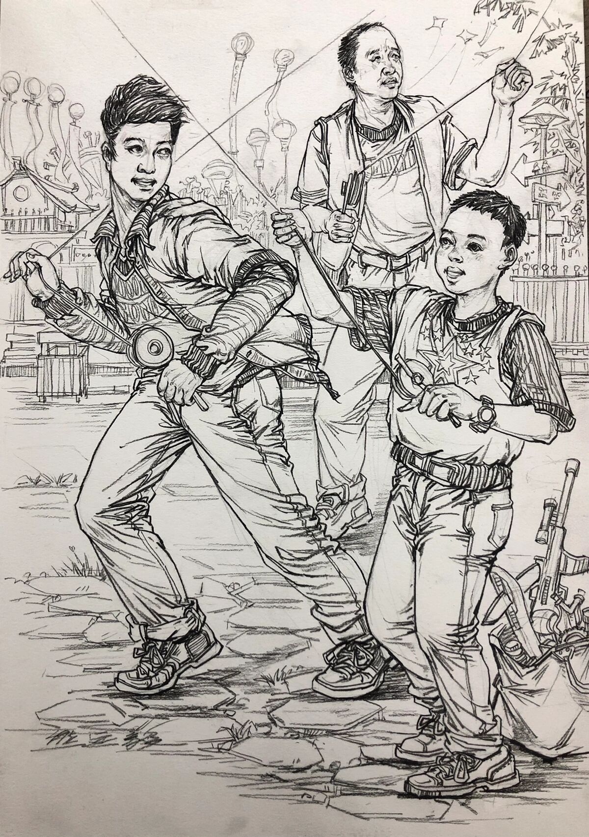 场景速写四川美术联考《放风筝》