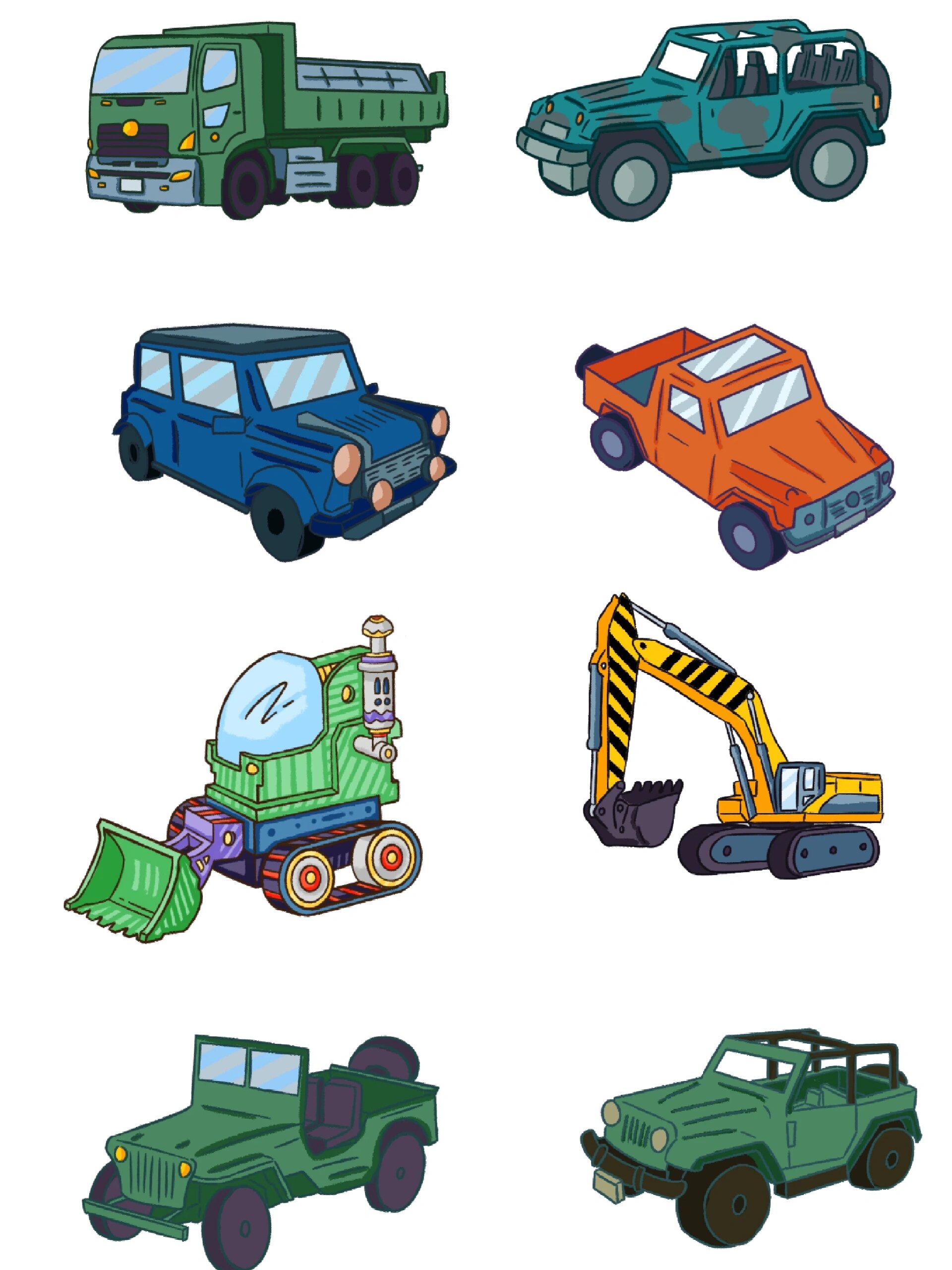 素材分享|各类车辆玩具车型简笔画插画