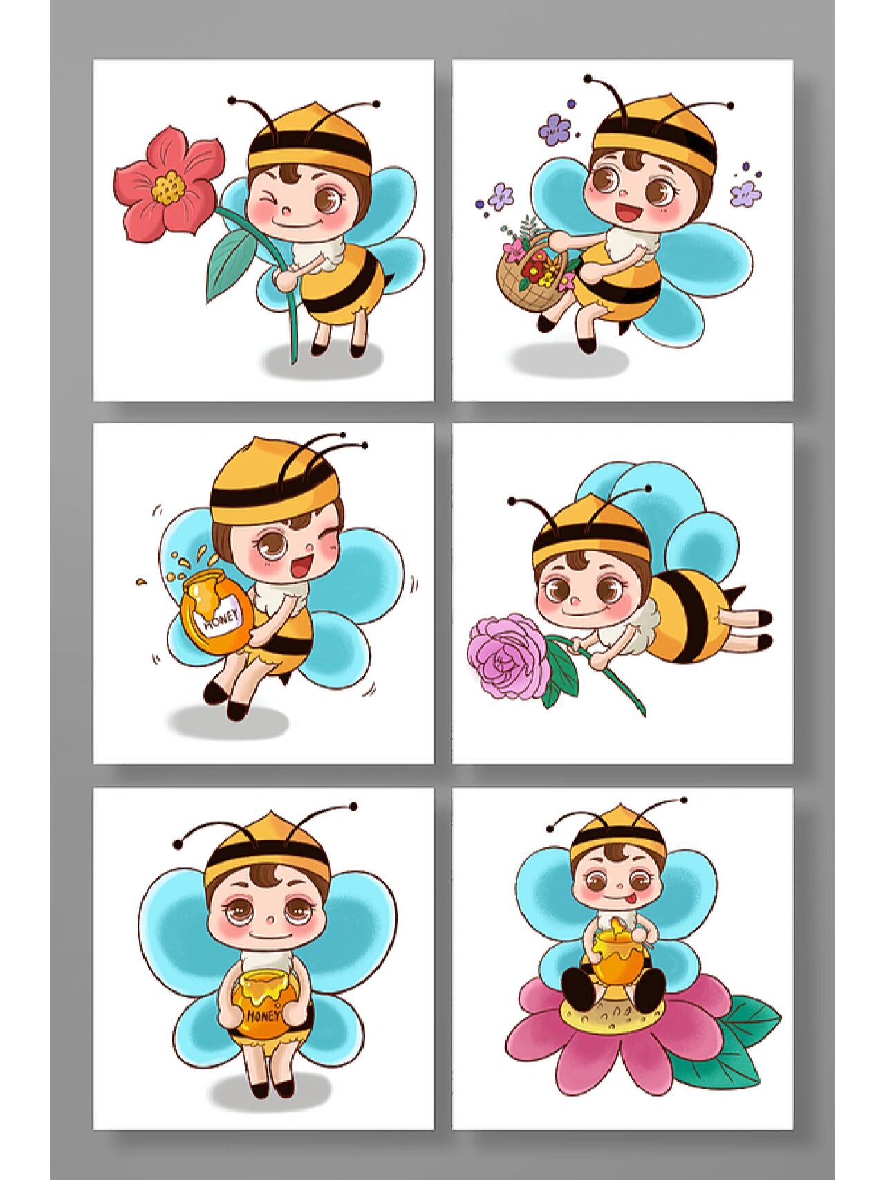 【免抠素材】春天卡通蜜蜂采蜜插画元素