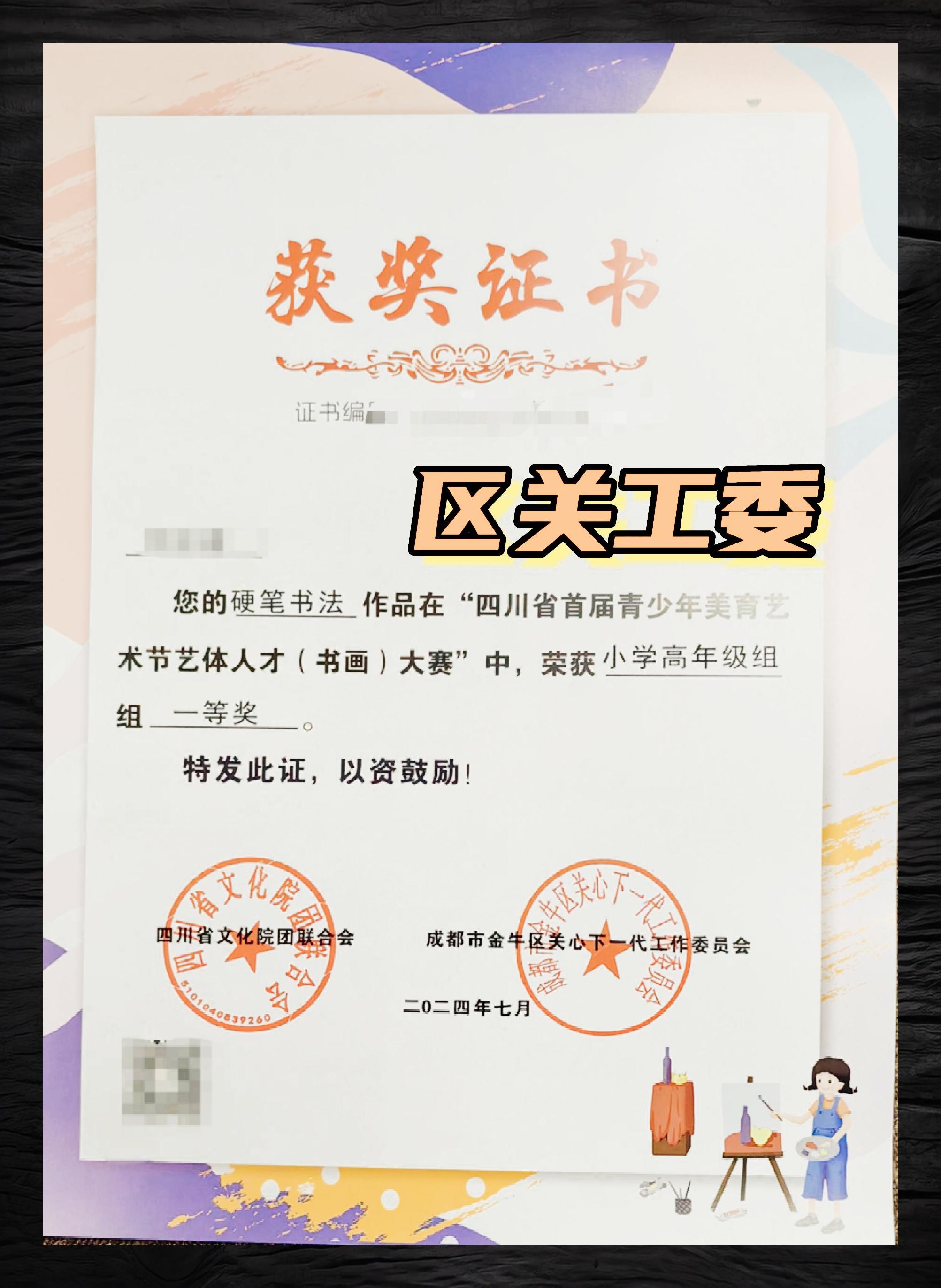 青少年美育艺术节才艺大赛获奖证书