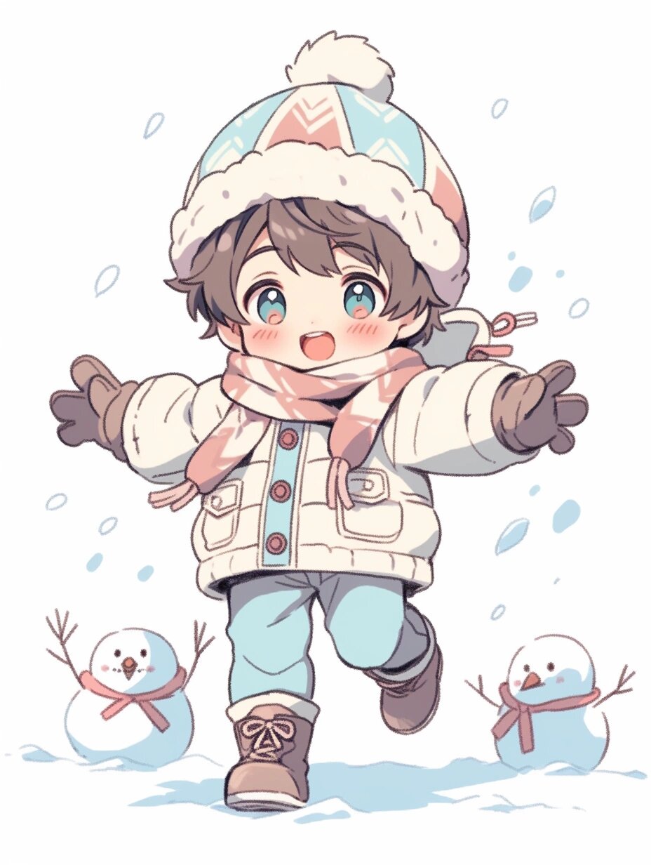 动漫男孩|下雪啦来堆雪人