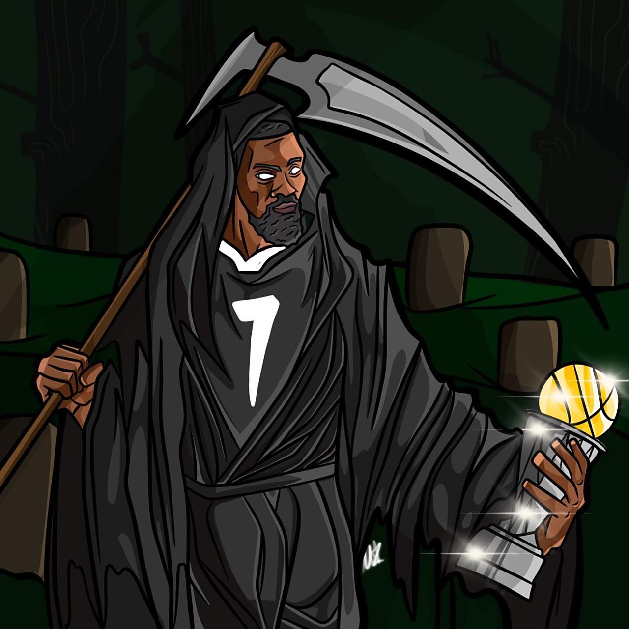 球星名场面插画图——凯文·杜兰特  布鲁克林篮网队的当家球星