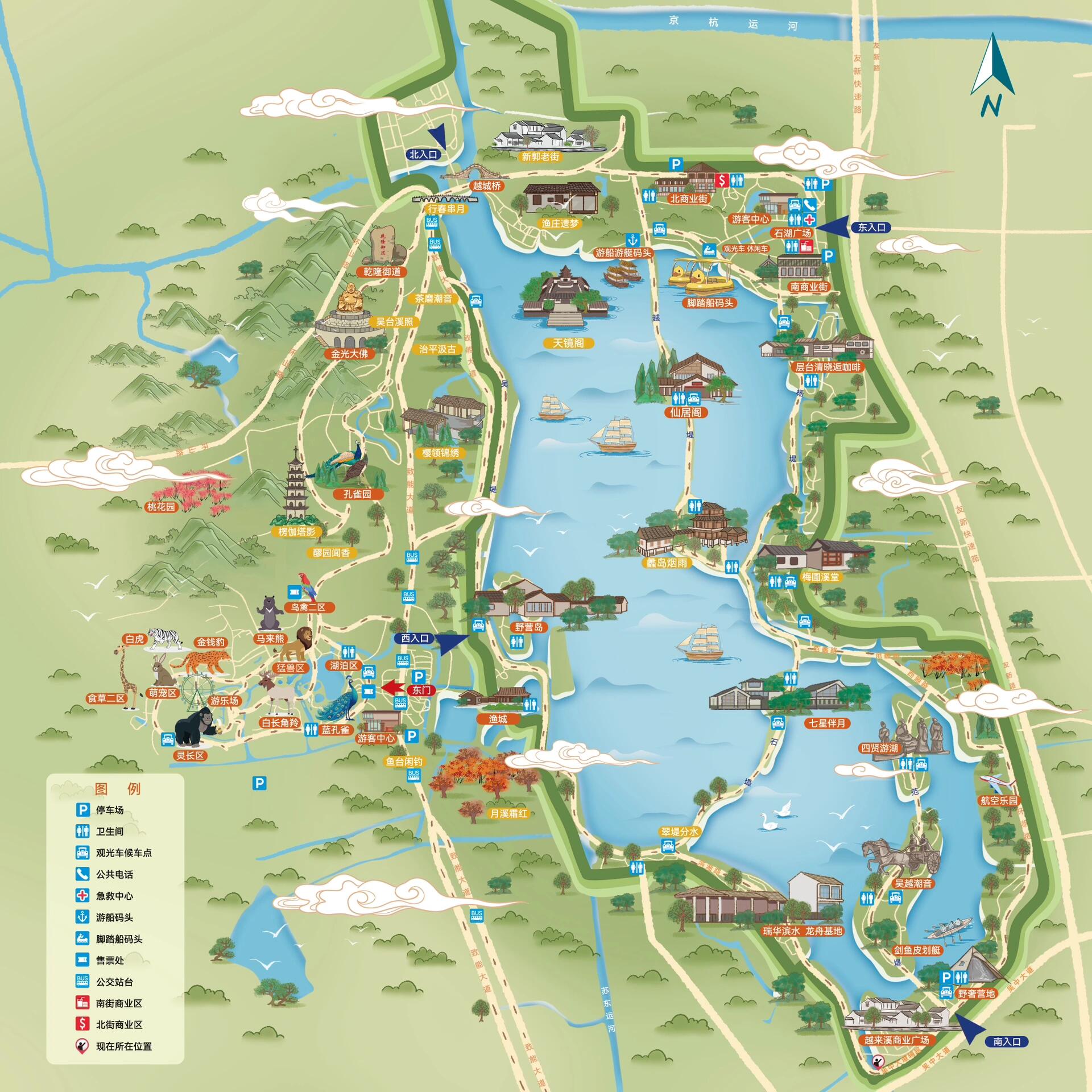 石湖景区地图 给苏州市吴中区石湖景区画的地图 这是中间的一稿.