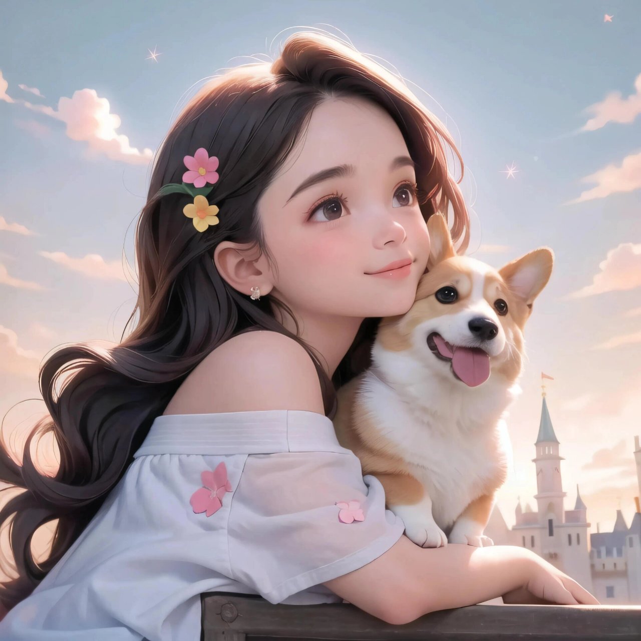 女孩和柯基狗狗可爱甜美头像动漫头像 #动漫# #可爱头像# #微信头像